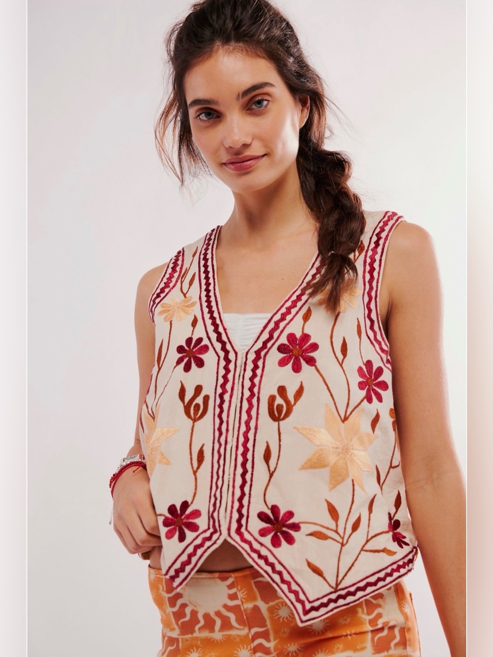 Free People Remy Embroidered Fall Leaves Floral Vest - Rare NWT Medium